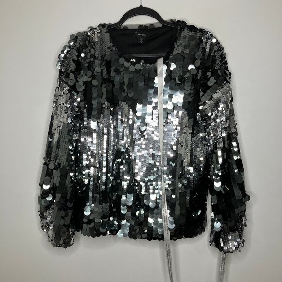NWT NASTY GAL All Over Sequin Sweatshirt Silver 2 - Picture 2 of 5